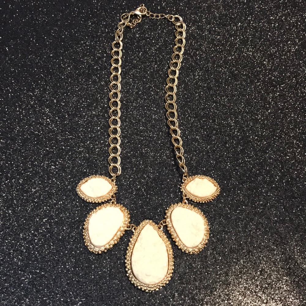Cream druzy like gold chain necklace